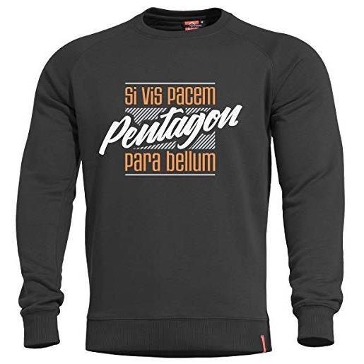 Pentagon felpa hawk para bellum k09019, girocollo senza cappuccio, felpata. (nero, l)