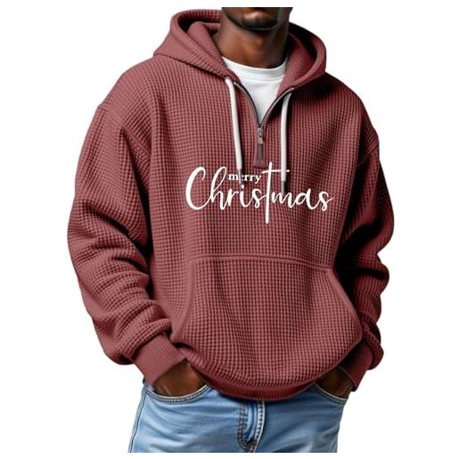 Generic felpe con cappuccio da uomo con cappuccio di natale con lettera di vino stampata top a maniche lunghe casual da uomo spessi maglioni con cerniera allentata stampa merry christmas abbigliamento