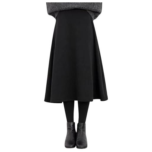 LOIJMK gonna termica da donna, invernale, calda, per l'inverno, tinta unita, linea ad a, gonna midi, taglie forti, gonna a volant, gonna lunga invernale, per il tempo libero, nero , xxxl