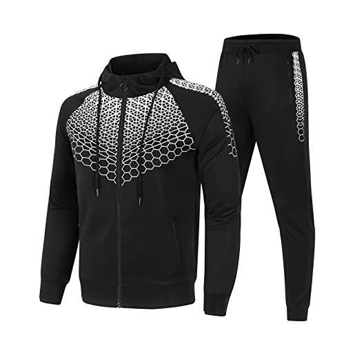 rtdgcv felpa con cappuccio da uomo, set da uomo, in velluto, maniche raglan, stampa con cerniera, felpa con cappuccio e cerniera, nero , xxxl