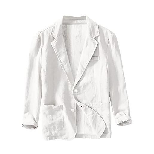 Dinnesis giacca in lino, da uomo, estiva, leggera, blazer, per il tempo libero, con due bottoni, leggera, sportiva, per il tempo libero, da uomo, bianco, l