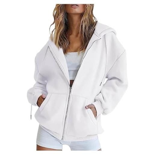 Generico felpa donna con cappuccio e zip giacca sportiva leggero hoodie pile da autunno invernale manica cotone manica lunga sweatshirt aperto con tasche felpe casual classico tinta unita