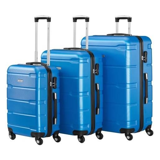 Zelsius set di valigie Zelsius 3 pezzi, blu | valigia rigida in abs con chiusura a combinazione, ruote doppie e divisorio interno | valigia a mano, set di valigie rigide 3 pezzi, trolley, valigia grande