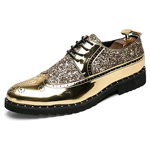 Zaylee scarpe da sera da uomo, formali, in pelle, con punta rotonda, oxford, eu 43, dorate