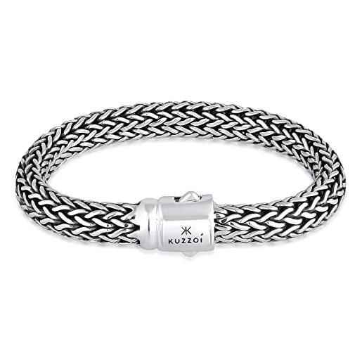 Kuzzoi 335204, bracciale da uomo in argento sterling massiccio lavorato a mano, design buddha, con incisione kuzzoi, 10 mm di larghezza, 66 g di peso