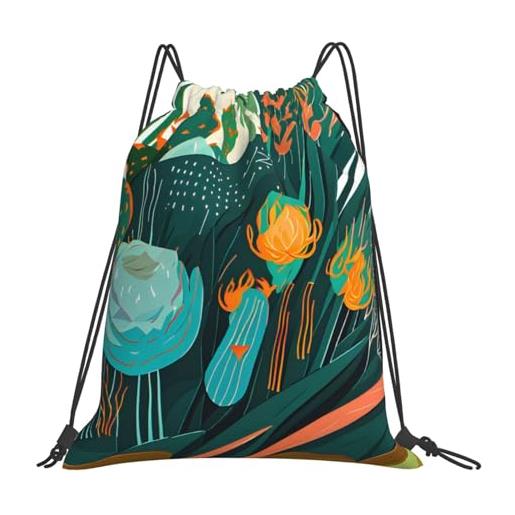 Generic borsa sportivazaino con cordone per campeggio yoga vacanze 36x42cm regolabile pieghevole borsa palestra cactus tropical plant