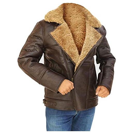 HiFacon - giacca da uomo in pelle di pecora da aviatore raf, britannico, wwii e ww2, in vera pelle di shearling marrone - vera pelle xx-large