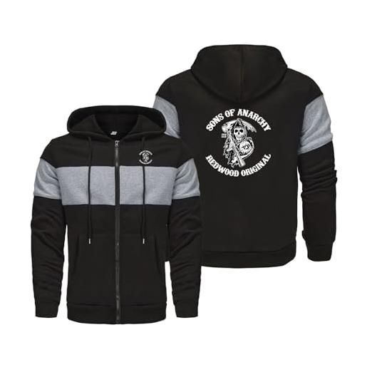 ZQSLFCCW felpa con cappuccio e cerniera da uomo per anarchy sons giacca con cappuccio unisex a maniche lunghe abbigliamento casual da strada full-zip cappotto cardigan primavera/autunno(black-3, xl)