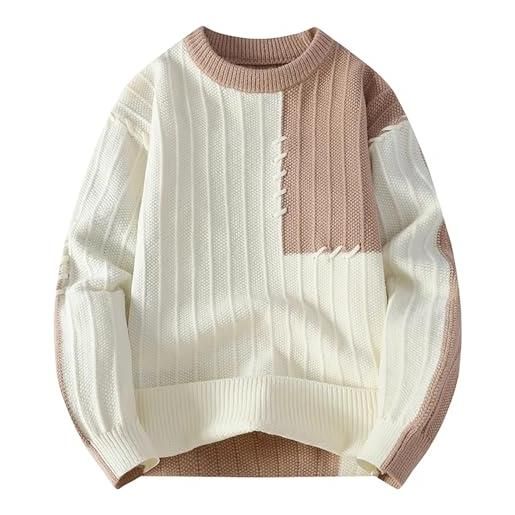 Generisch felpa da uomo con blocco colorato, elegante maglione patchwork, oversize, girocollo, maglione invernale, maglione da lavoro, autunno, caldo, a maniche lunghe, slim fit, maglione, o beige. , l