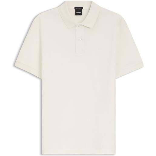 BOSS pallas polo in piqué di cotone con logo ricamato, colore neutro