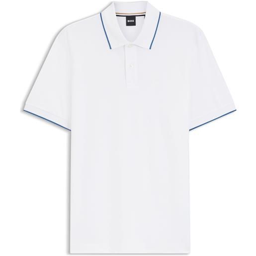 BOSS polo in piqué di cotone con logo ricamato, bianco