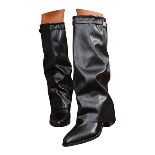 pvucpot stivali donna invernali autunnali stivali donna invernali cowboy stivaletti alti tacchi biker fold over boots con tacco