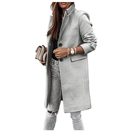 Generisch trench da donna, a maniche lunghe, elegante, con bottoni sottili, cappotto lungo, capispalla antivento, giacca autunnale, parka con collo a risvolto, cappotto corto da donna, a nero, l