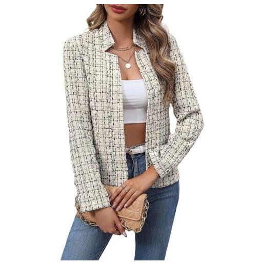 Generic blazer per le donne blazer da donna in tweed scozzese maniche lunghe aperto sul davanti da ufficio da lavoro elegante autunno inverno giacca corta slim casual cardigan capospalla grigio albicocca ta