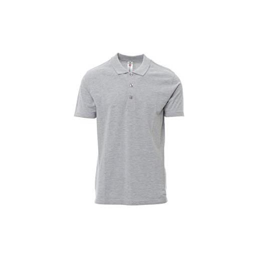 PAYPER rome melange polo unisex uomo donna a manica corta misto cotone effetto perlato spacchetti laterali grigio (xxl)