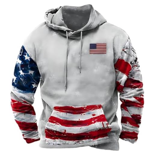 Generisch felpa con cappuccio da uomo usa united states america independence day hoody bandiera nazionale americana da uomo, vestibilità normale, comoda felpa con tasca a marsupio, c, 4xl