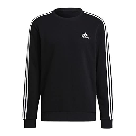 adidas uomo essentials fleece 3-stripes sweatshirt, black/white, l
