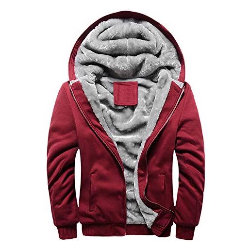 Wenchuang uomo felpe con cappuccio giacche invernali caldo spesso zip cappotto hooded sweatshirt rosso l