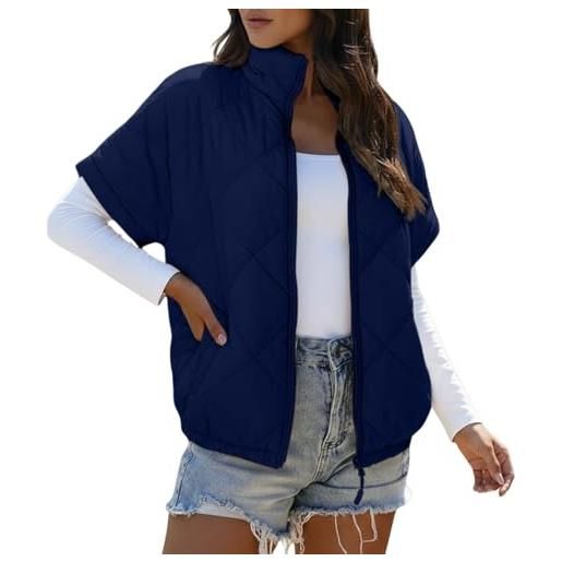 Generisch gilet trapuntato da donna a maniche corte con colletto alto, leggero con trapuntatura a rombi, giacca senza maniche per le mezze stagioni, stil_h07 blu navy, xxl