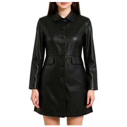 HotYou giubbotto di pelle lungo giacca in ecopelle da donna motociclista similpelle giacchetta casual blazer biker, nero, 5xl