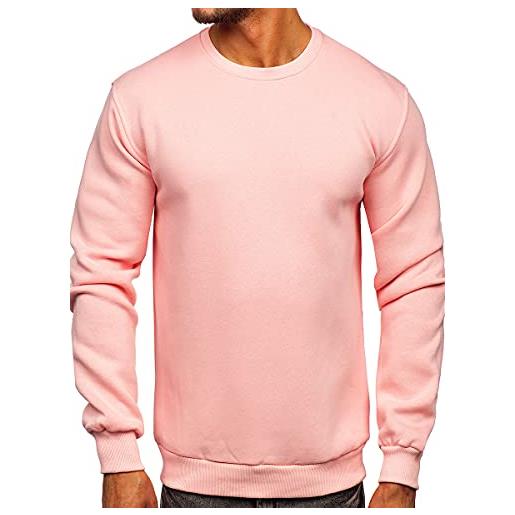 BOLF uomo felpa senza cappuccio maglia manica lunga tempo libero sport fitness outdoor basic casual style 2001 rosa chiaro xxl [1a1]