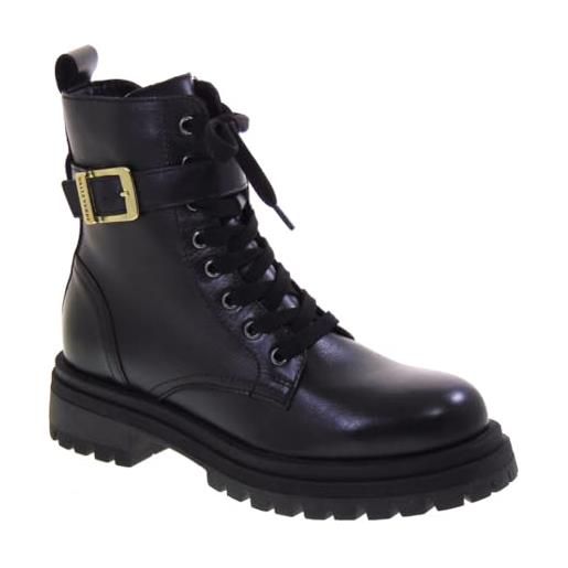 Valleverde 49192 anfibi casual donna pelle nero tacco grosso 4cm suola gomma gambale caviglia