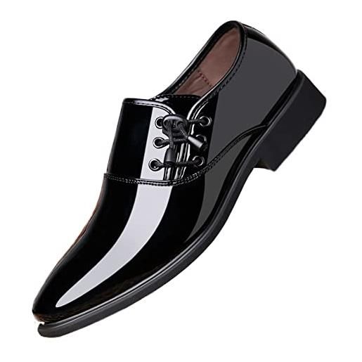 XJSDJHOUNT oxford scarpe eleganti da uomo stringate punta arrotondata pelle microfibra lucida suola bassa in gomma festa antiscivolo (color: nero, size: 41 eu)