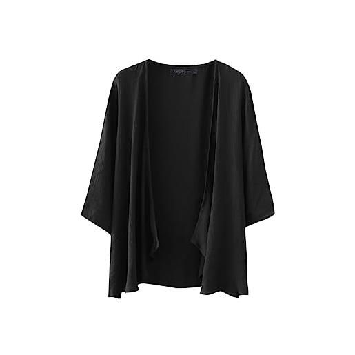 ZANZEA donna cardigan estivo casual bianca camicetta maniche 3/4 in tinta unita scialle corto cardigan spiaggia top 03-nero xxl