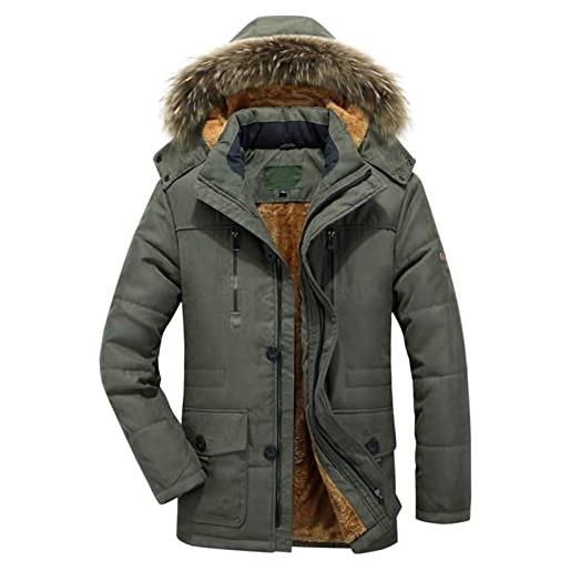 Generic giacca invernale pesante da uomo in tinta unita con colletto in peluche a maniche lunghe autunno e inverno da uomo, verde militare, l