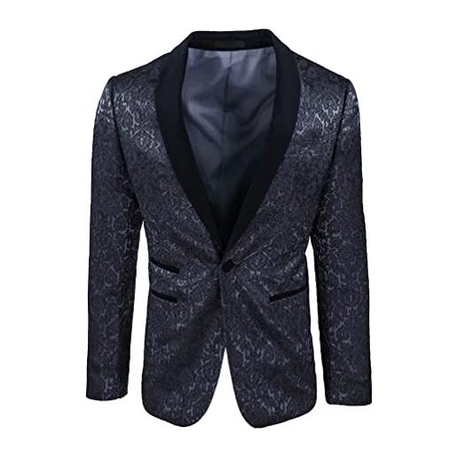 Evoga giacca uomo sartoriale raso floreale damascata blazer elegante class cerimonia (s, nero)