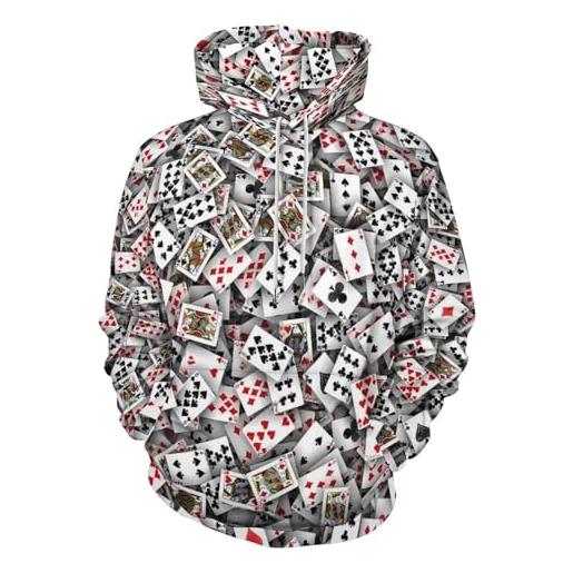 LJWWEI carte da poker felpe con cappuccio carte da gioco harajuku oversize felpa con cappuccio donna manica lunga kawaii casual felpe, bianco, l