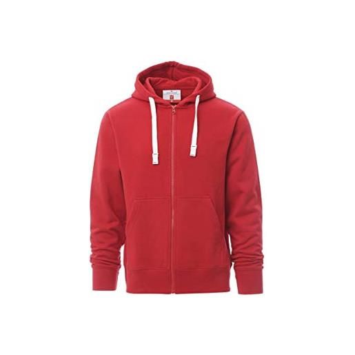PAYPER portland felpa con cappuccio da uomo manica lunga a giro misto cotone chiusura zip intera polsini vita in costina elasticizzata rosso (xl)