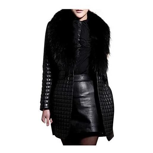 Generic giacca in similpelle da donna, taglie grandi, con colletto in pelliccia, in finta pelle, per le mezze stagioni, effetto pelle scamosciata, elegante giacca in pu-lerder, nero , xl