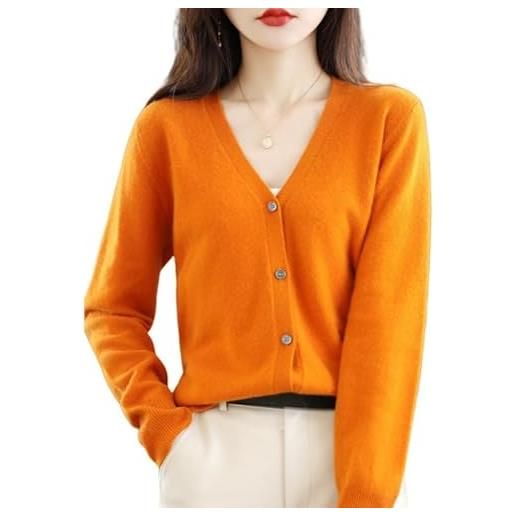 Generico maglia donna invernale, cardigan in cashmere, maglione arancione in lana lavorato a maglia, maglione in lana con scollo a v, elegante vestibilità slim, cappotto a maniche lunghe pe