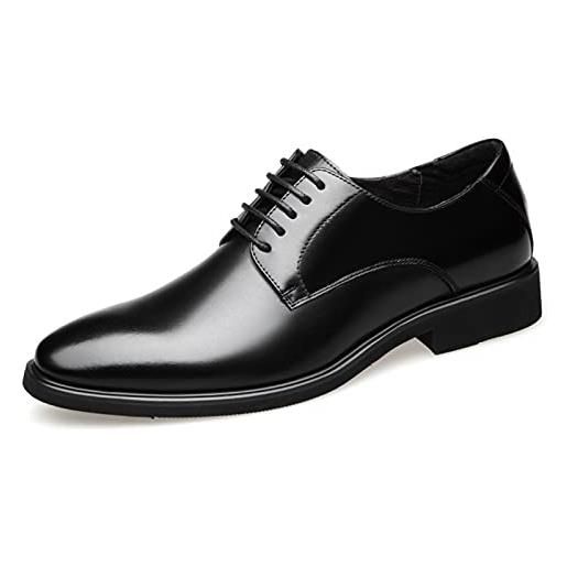 Generic scarpe eleganti oxford da uomo con lacci, punta rotonda brunita, scarpe derby in pelle antiscivolo, suola in gomma, tacco a blocco, basse, da ballo(nero, 41 eu)