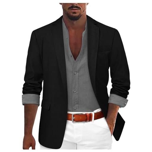 Duohropke sakko - giacca sportiva da uomo, con jeans, taglie grandi, blazer, moderna, per il tempo libero, per lo sport, da uomo, per il lavoro, leggera, estiva, in lino, nero , l