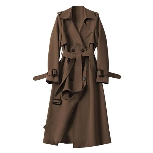 Cocila women's trench coat long double breasted jacket classic elegant windproof lapel overcoat with belt fall winter outwear grigio (coffee xxl) piumino leggero donna curvy giacca donna