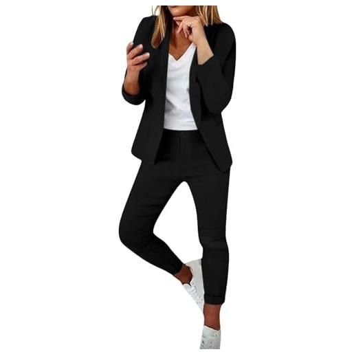 Leaomuny tailleur donna eleganti curvy matrimonio completo ufficio blazer e pantaloni aderente primaverile giacca comunione 2 pezzi business suit con risvolto casual leggeri e lavoro