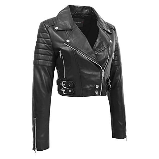A1 fashion goods - bolero da donna, in pelle, con maniche corte e bustier asstd, colori erika, nero , 48