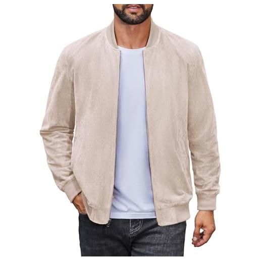 COOFANDY giacca da uomo in pelle scamosciata leggera bomber giacca casual varsity vintage in ecopelle, beige, x-large
