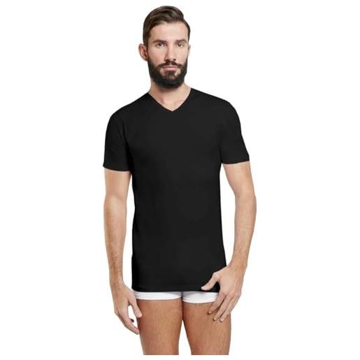 NOTTINGHAM 3 maglie uomo fox collo a v in cotone elasticizzato colore bianco e/o nero (5, nero)