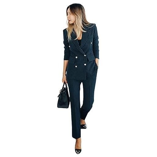 Drkobr donna abito da donna da ufficio a righe doppio petto giacca a maniche lunghe pantaloni abiti formali