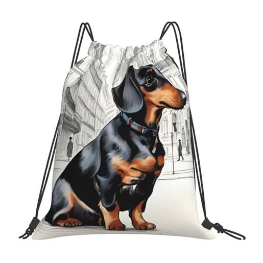 Generic borsa sportivasacca da palestra per donna uomo escursionismo 36x42cm moda regolabile borsa palestra parisian dachshund