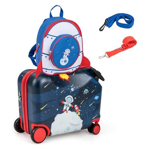 Set 2 Pezzi Bagaglio Bambini – Zaino 12" E Valigia Trolley 16" In ABS Rosa (scuola E Viaggio)