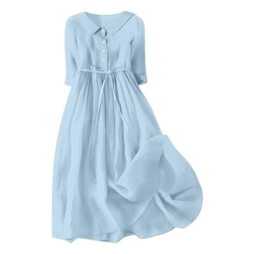 Generico vestito donna estivo lino cotone maniche 3/4 vestiti lungo casual vita alta abito elegante vestito linea a abiti da spiaggia mare boho