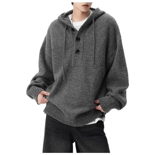 Generic maglione con cappuccio da uomo autunno inverno in maglia, top casual largo, maglione esterno, dark gray, m