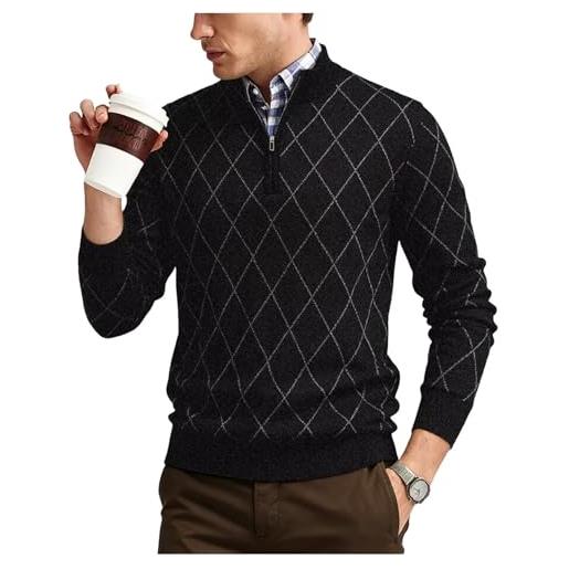 Shuanghao felpato maglioni-uomo pullover-con zip cerniera v-collo alto invernale autunno caldo morbido maglie senza cappuccio moda basic lavoro maglione pullover abbigliamento da uomo nero m