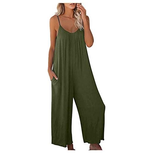Fulidngzg tuta intera donna elegante, senza maniche morbida comode tutina sportiva taglie forti lunga jumpsuit gamba larga tuta intera curvy monospalla salopette con tasche casual