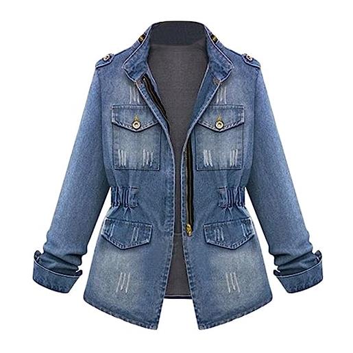 MJGkhiy giacca denim donna corta leggera jacket tinta unita casual curvy taglie forti giubbotto denim outwear giubbino jeans con bottoni primavera autunno