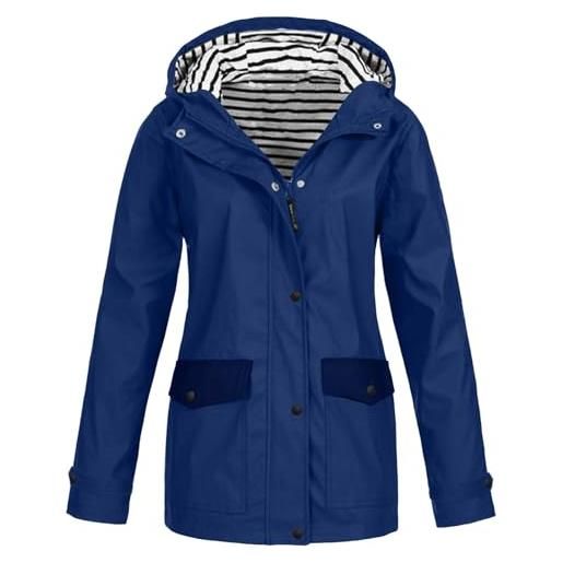 Generisch impermeabile da donna, impermeabile, traspirante, giacca softshell leggera, trench per escursioni, giacca a vento classica, per le mezze stagioni, lunga funzione, antivento, giacca a vento, blu scuro